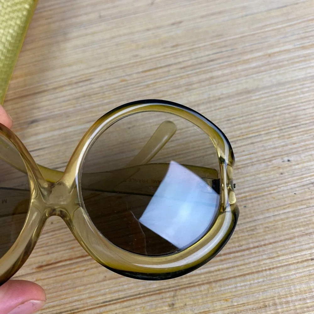 Vintage French riviera chic Sunglasses Oversized Semi Round Brown paris